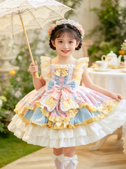 Girls Butter-Pink Lolita Cake Dress - Stage-Ready Birthday Princess Gown