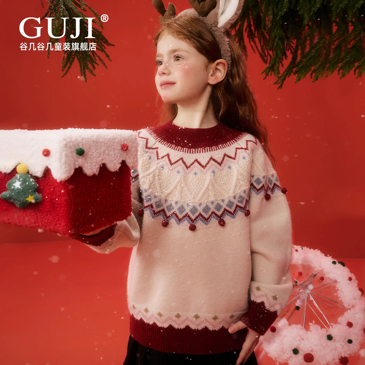 Girls Christmas Knit Sweater - Festive Red Base Layer Top