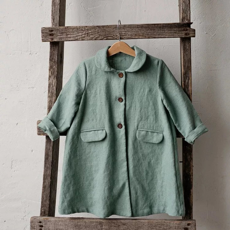 Girls Nordic Linen Jacket - Light Green Everyday Coat