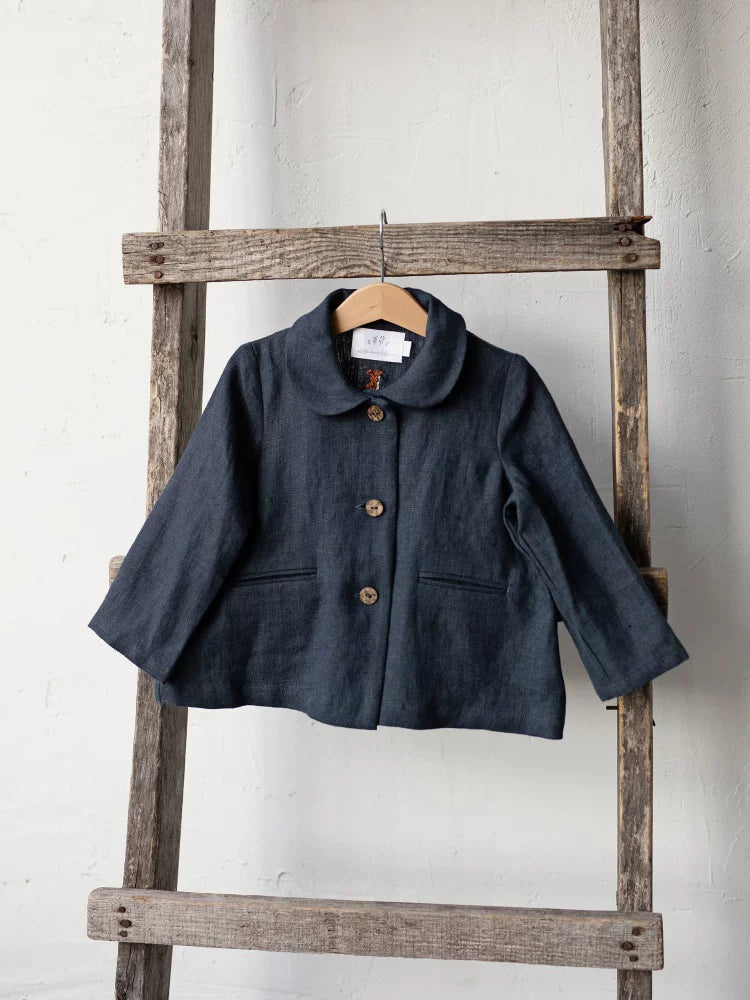 Girls Nordic Linen Shirt & Pants Set - Blue & Brown Autumn