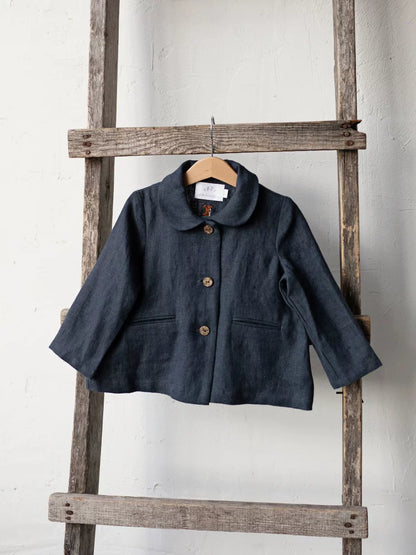 Girls Nordic Linen Shirt & Pants Set - Blue & Brown Autumn