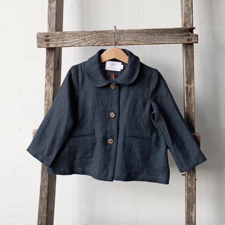Girls Nordic Linen Shirt & Pants Set - Blue & Brown Autumn