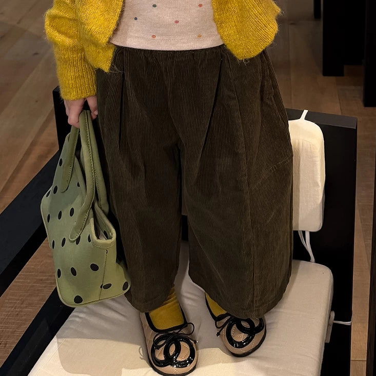 Girls Knit Cardigan & Wide-Leg Corduroy Pants Set - Soft Autumn