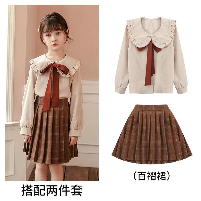 Girls Sweater & Pleated-Skirt Set - Preppy Three-Piece with Separates