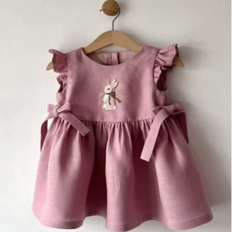 Pure Linen Sweet Sleeveless Dress - Custom Embroidered Summer