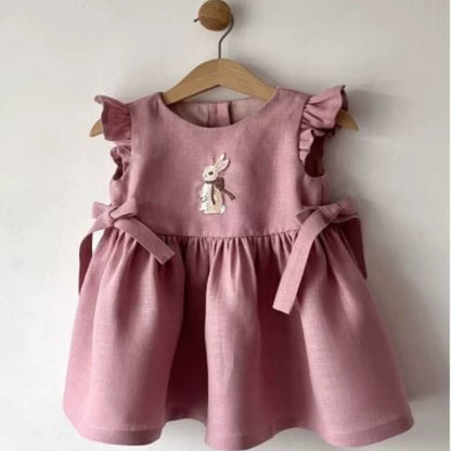Pure Linen Sweet Sleeveless Dress - Custom Embroidered Summer