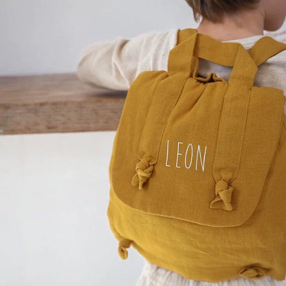 Linen Preppy Kids Backpack - Custom Name Embroidery