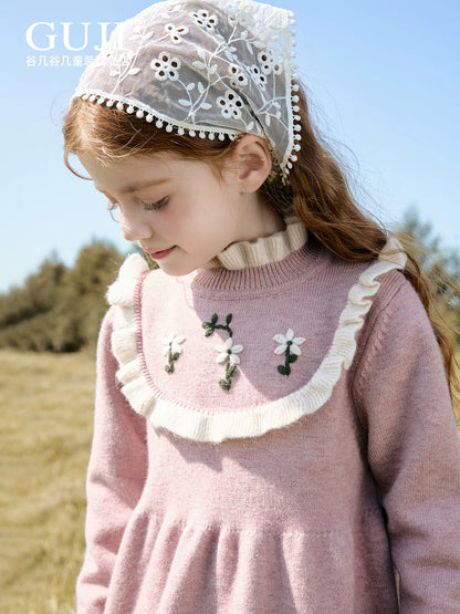 Girls Embroidered Princess Sweater Dress - Sweet Knit Midi