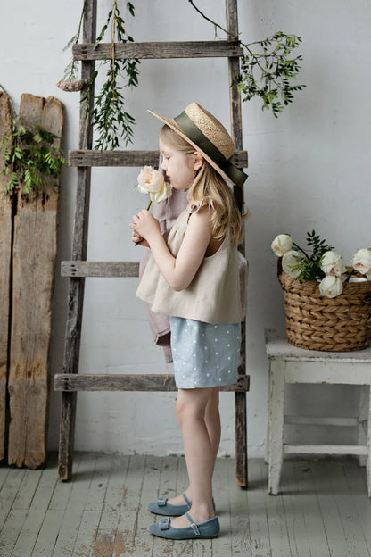 Girls Pure Linen Cami Top - Big-Alice Embroidered Vest