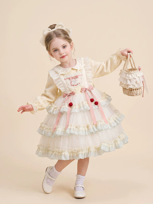 Girls Lolita Tulle Cake Dress - Korean Princess Dress in Pink or Yellow