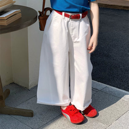 Girls Cartoon Tee & Wide-Leg Pants Set - Summer with Belt