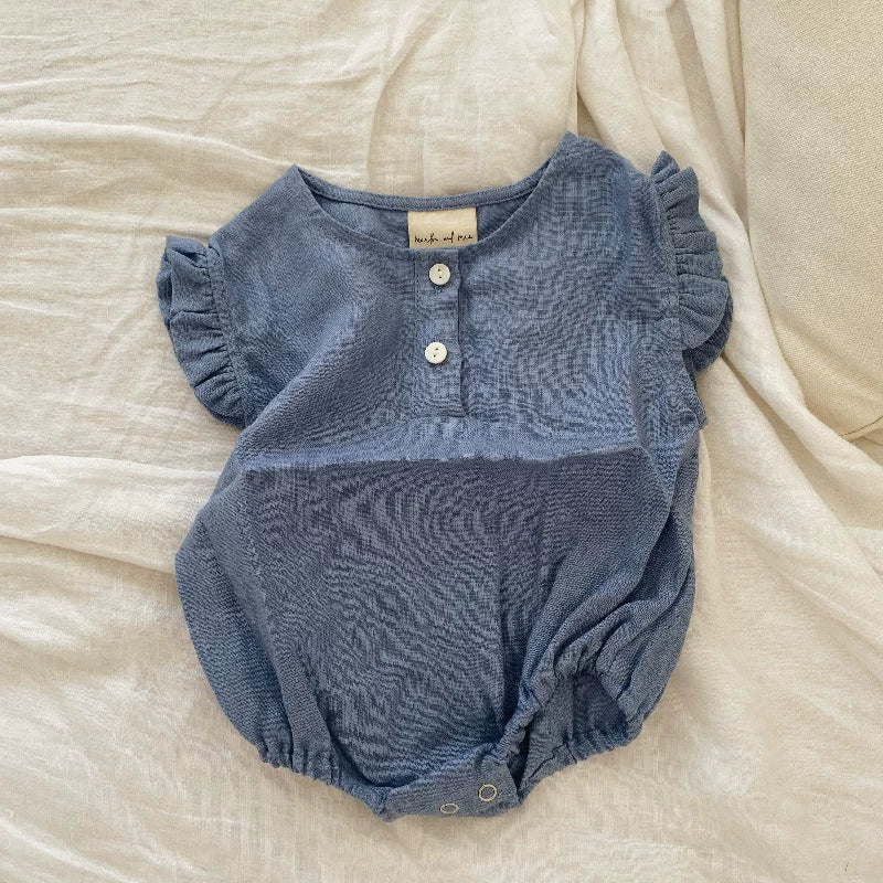 Baby Pure Linen Bodysuit - Nordic Short-Sleeve Onesie