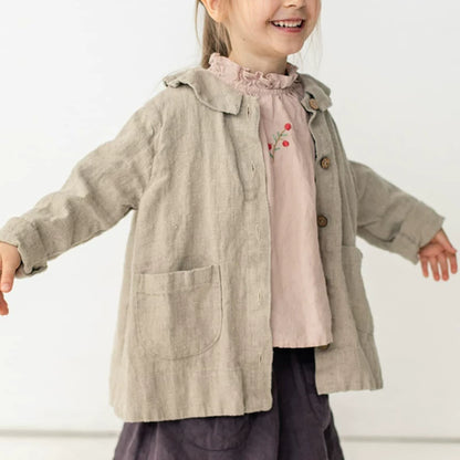 Kids Linen Crew-Neck Jacket - Little-Alice Autumn Cardigan Coat