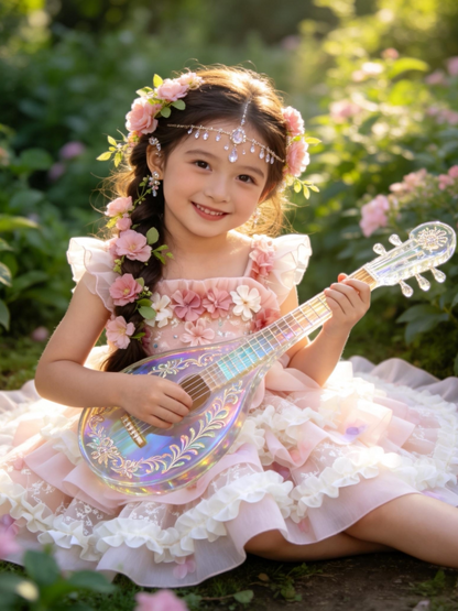 Girls Flower-Fairy Lolita Dress - Pink Puffy Birthday Gown with Train Option