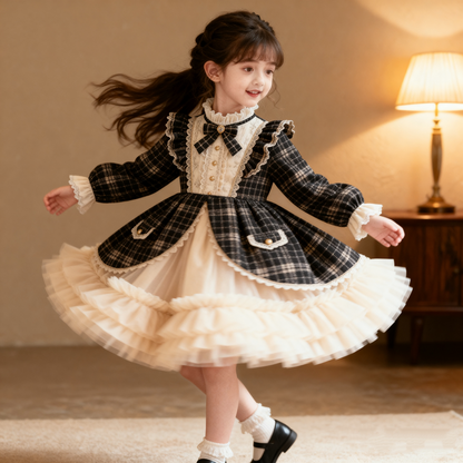 Girls Chanel-Style Lolita Dress - Fleece-Lined Tulle Birthday Princess Gown