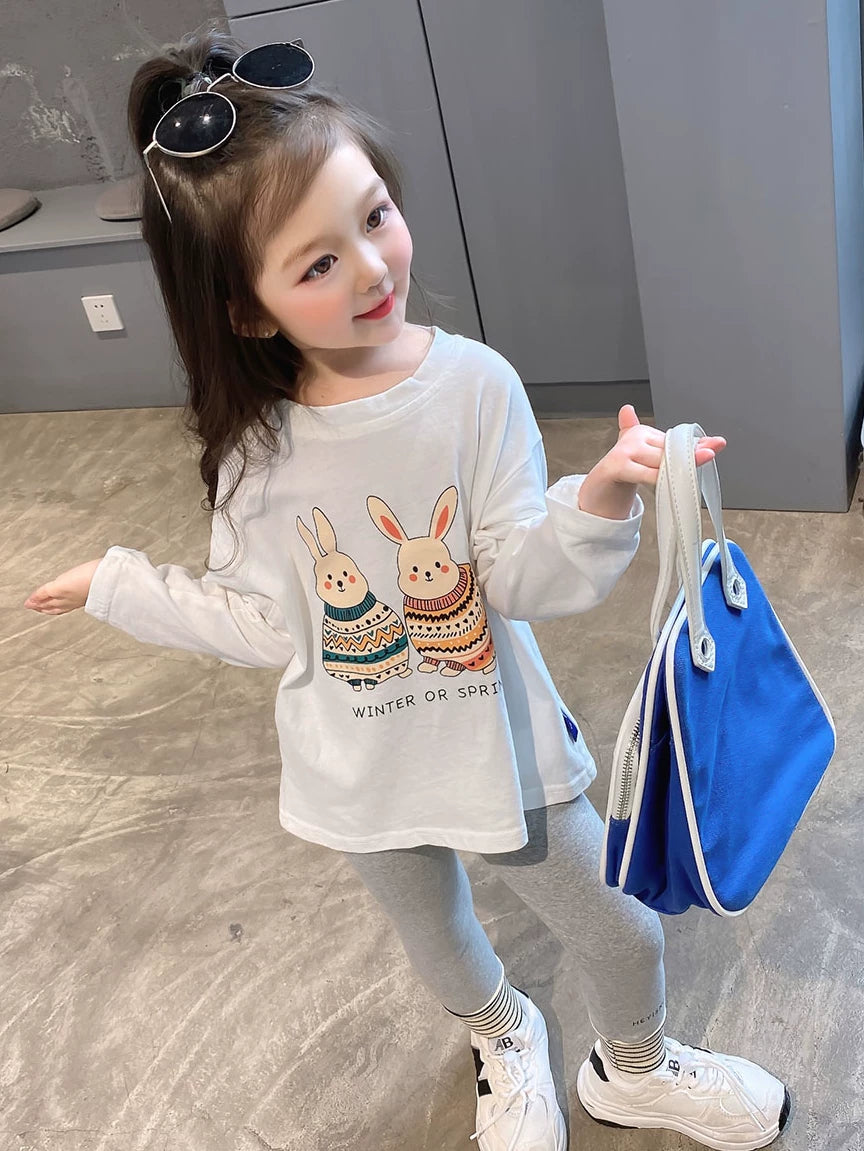 Girls Long-Sleeve Base Layer Top - Soft Korean Basic Tee