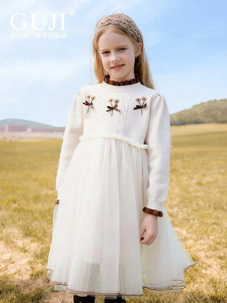 Girls Layered Tulle Cake Dress - Bow Princess Winter Gown