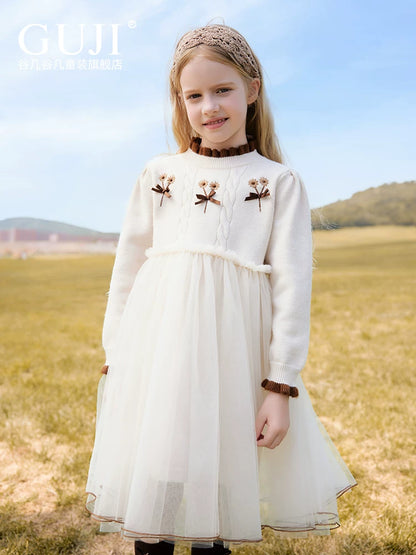 Girls Layered Tulle Cake Dress - Bow Princess Winter Gown
