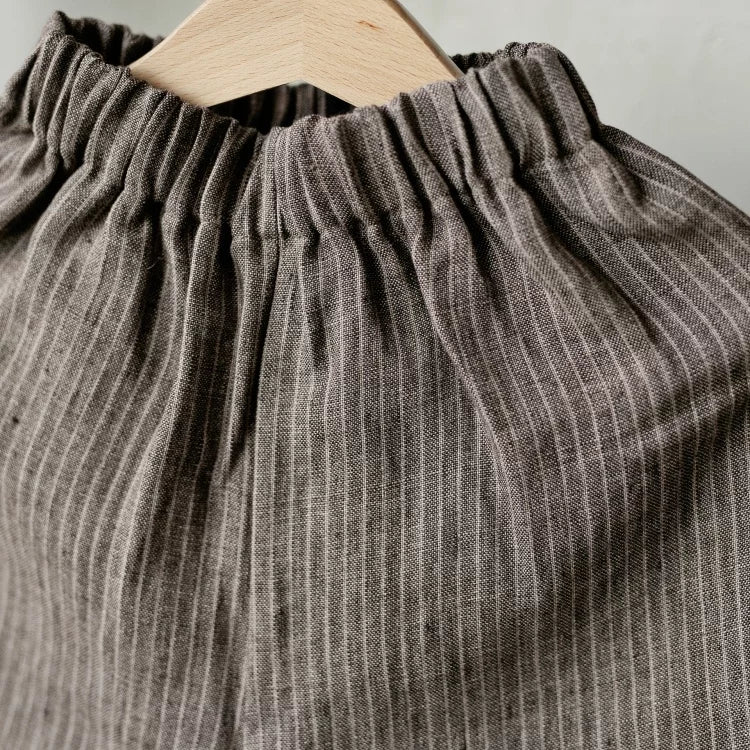 Girls Nordic Linen Shirt & Pants Set - Blue & Brown Autumn