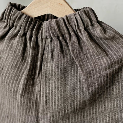 Girls Nordic Linen Shirt & Pants Set - Blue & Brown Autumn