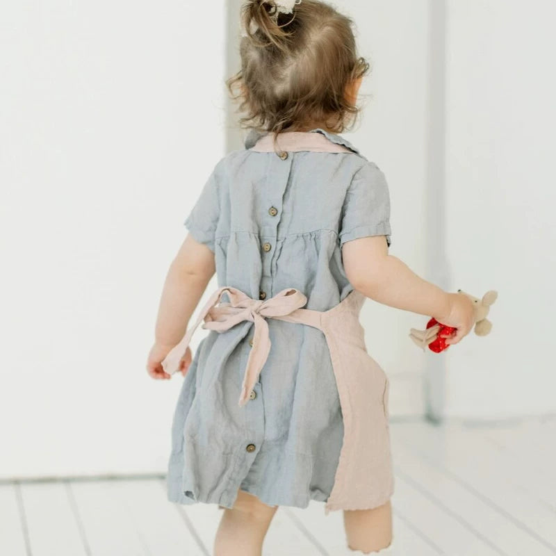 Girls Nordic Doll-Collar Linen Dress - Alice Style Short Sleeve