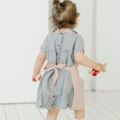 Girls Nordic Doll-Collar Linen Dress - Alice Style Short Sleeve