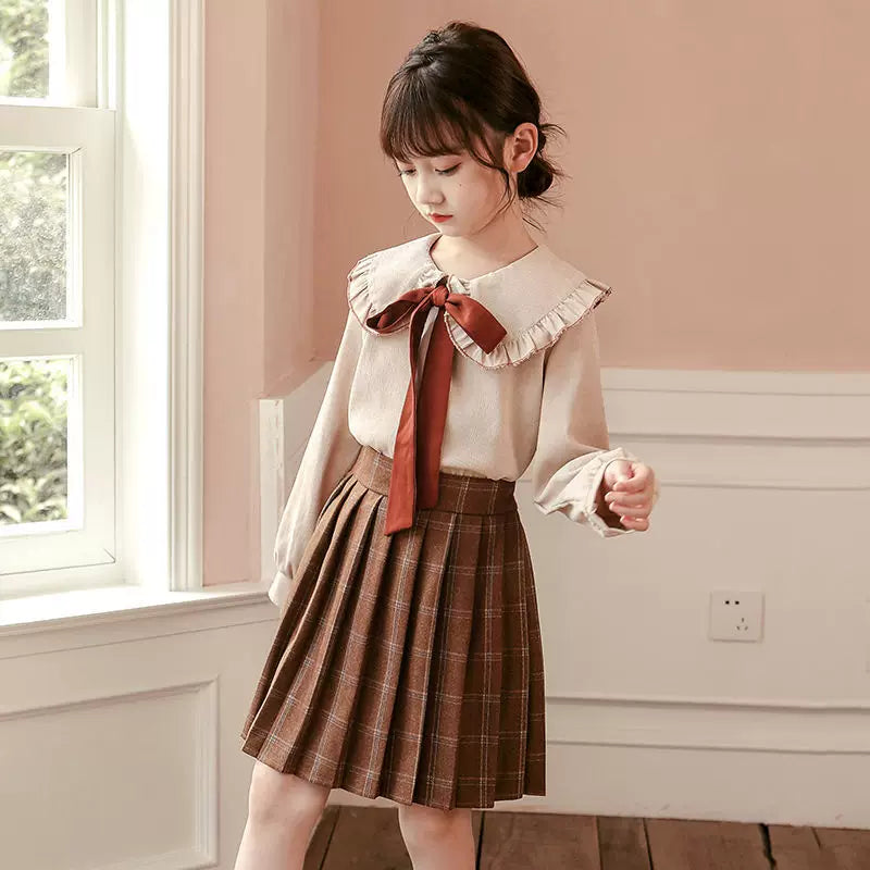 Girls Sweater & Pleated-Skirt Set - Preppy Three-Piece with Separates