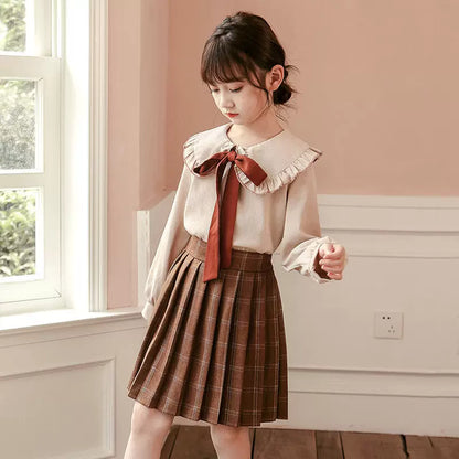 Girls Sweater & Pleated-Skirt Set - Preppy Three-Piece with Separates