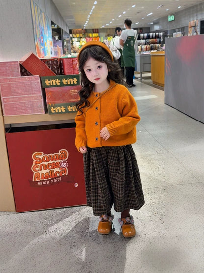 Girls Knit Cardigan & Wide-Leg Pants Set - Brightening Autumn Two-Piece