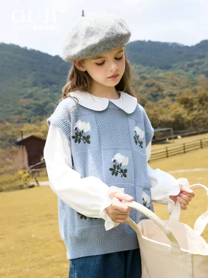 Girls Faux Two-Piece Collar Sweater - Vest & Shirt Knit Top