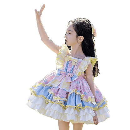 Girls Court-Style Lolita Dress - Pink Puffy Birthday Princess Gown