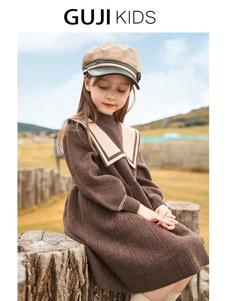 Girls Fleece-Lined Knit Dress - Preppy Princess Sweater Dress