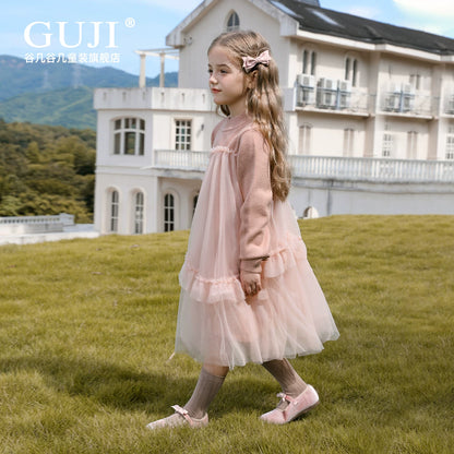 Girls Mesh-Overlay Knit Dress - Soft Tulle Princess Dress