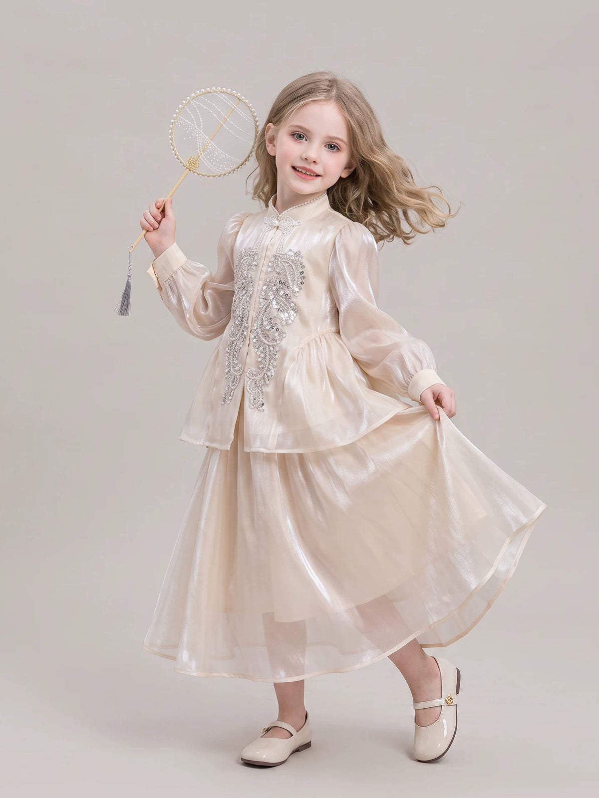 Girls New-Chinese Hanfu Set - Embroidered Top & Skirt Two-Piece
