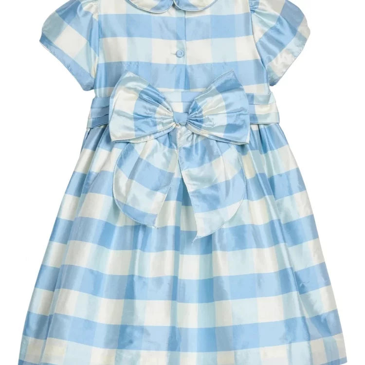 Girls Nordic Linen Dress - Blue-White Check Autumn