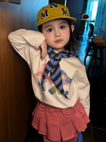 Girls Cartoon Print Tee & Skirt-Panel Pants Set - Korean Autumn Two-Piece