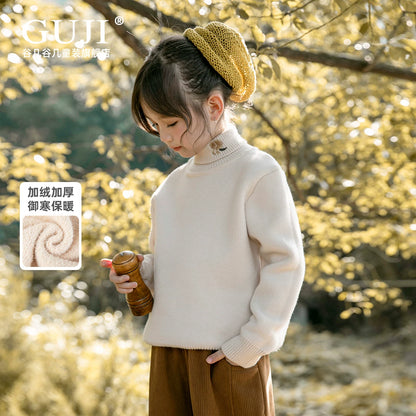 Girls High-Neck Knit Sweater - Fleece-Lined Winter Base Layer