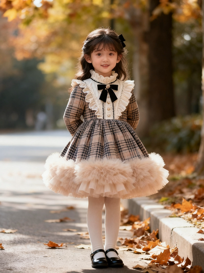 Girls Heiress-Style Fleece-Lined Lolita Dress - Retro Khaki Princess Gown