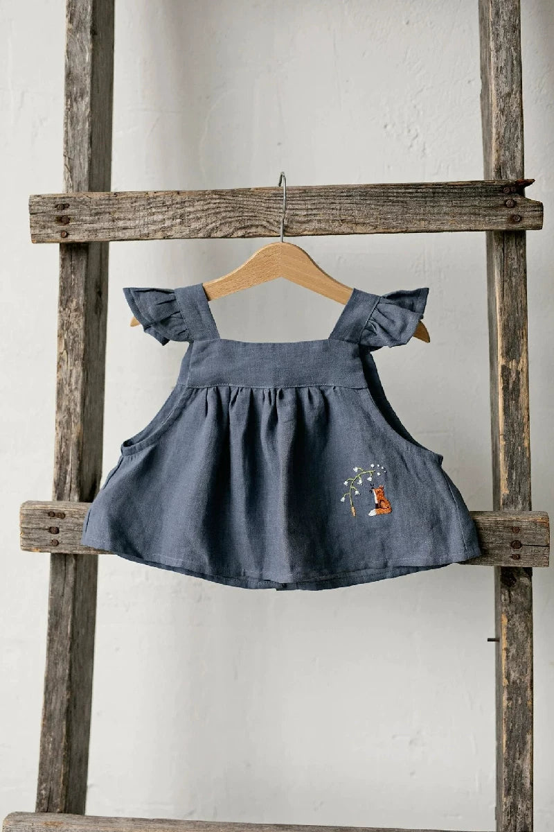 Girls Pure Linen Cami Top - Big-Alice Embroidered Vest