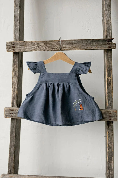 Girls Pure Linen Cami Top - Big-Alice Embroidered Vest