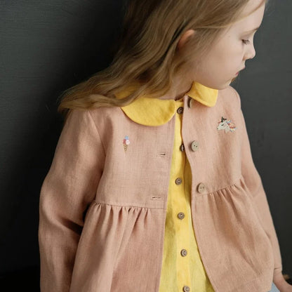 Girls Nordic Linen Shirt & Pants Set - Belgium Imported Autumn Two-Piece
