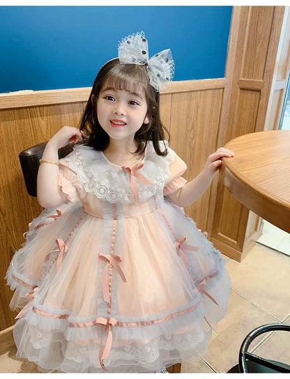 Girls Summer Lolita Princess Dress - Pink Puff Gown (Runs Small)