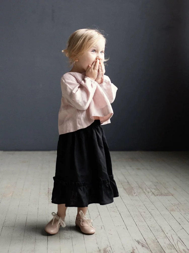 Girls Nordic Linen Top & Skirt Set - Belgium Imported