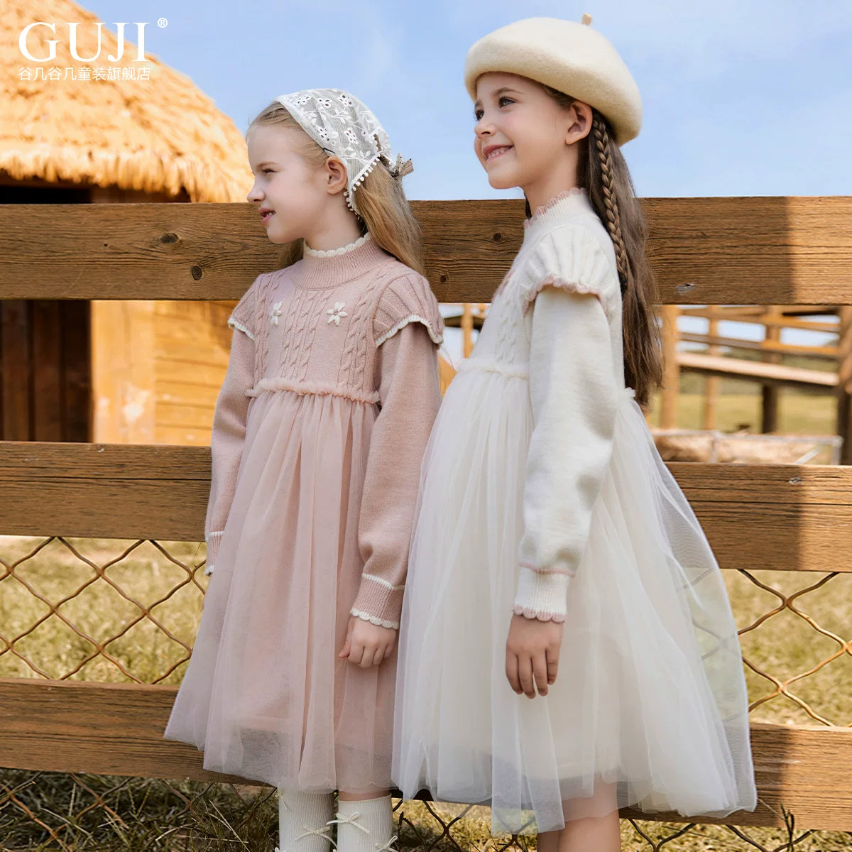 Girls Princess Tulle Sweater Dress - Midi Knit Gown with Mesh Skirt