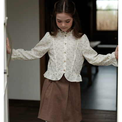 Girls Floral Cotton Top - Wool-Blend Long Sleeve Autumn