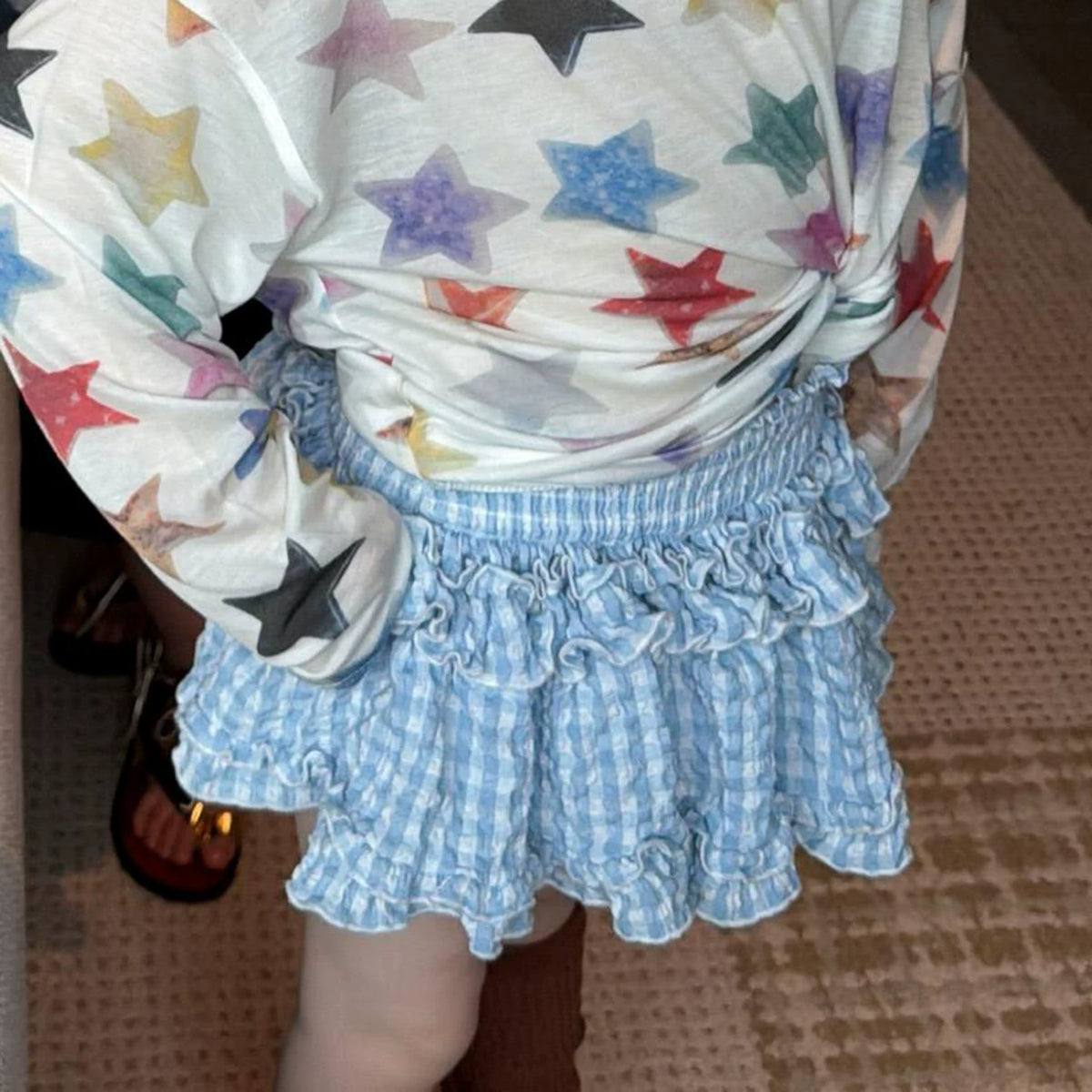 Girls Star Print Sun-Proof Top & Culotte Skirt Set