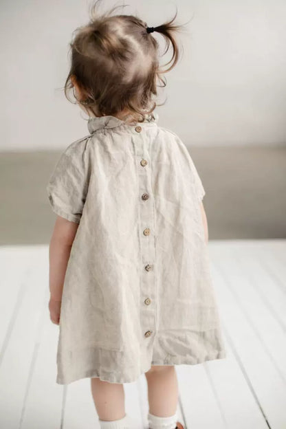Girls Lithuania Alice Linen Dress - Short-Sleeve Nordic Style