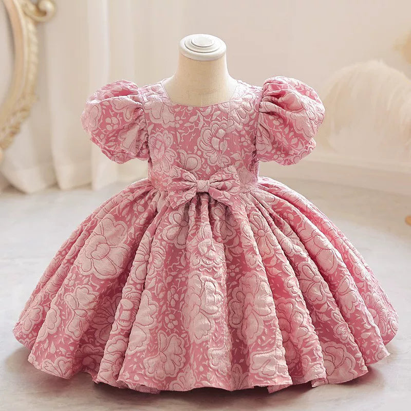 Puff Sleeve Bow Princess Dress - Floral Party Dress