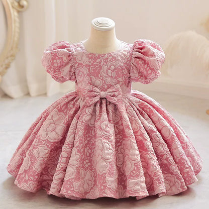 Puff Sleeve Bow Princess Dress - Floral Party Dress