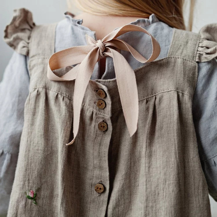 Girls Nordic Linen Dress - Sweet Belgium Imported Autumn
